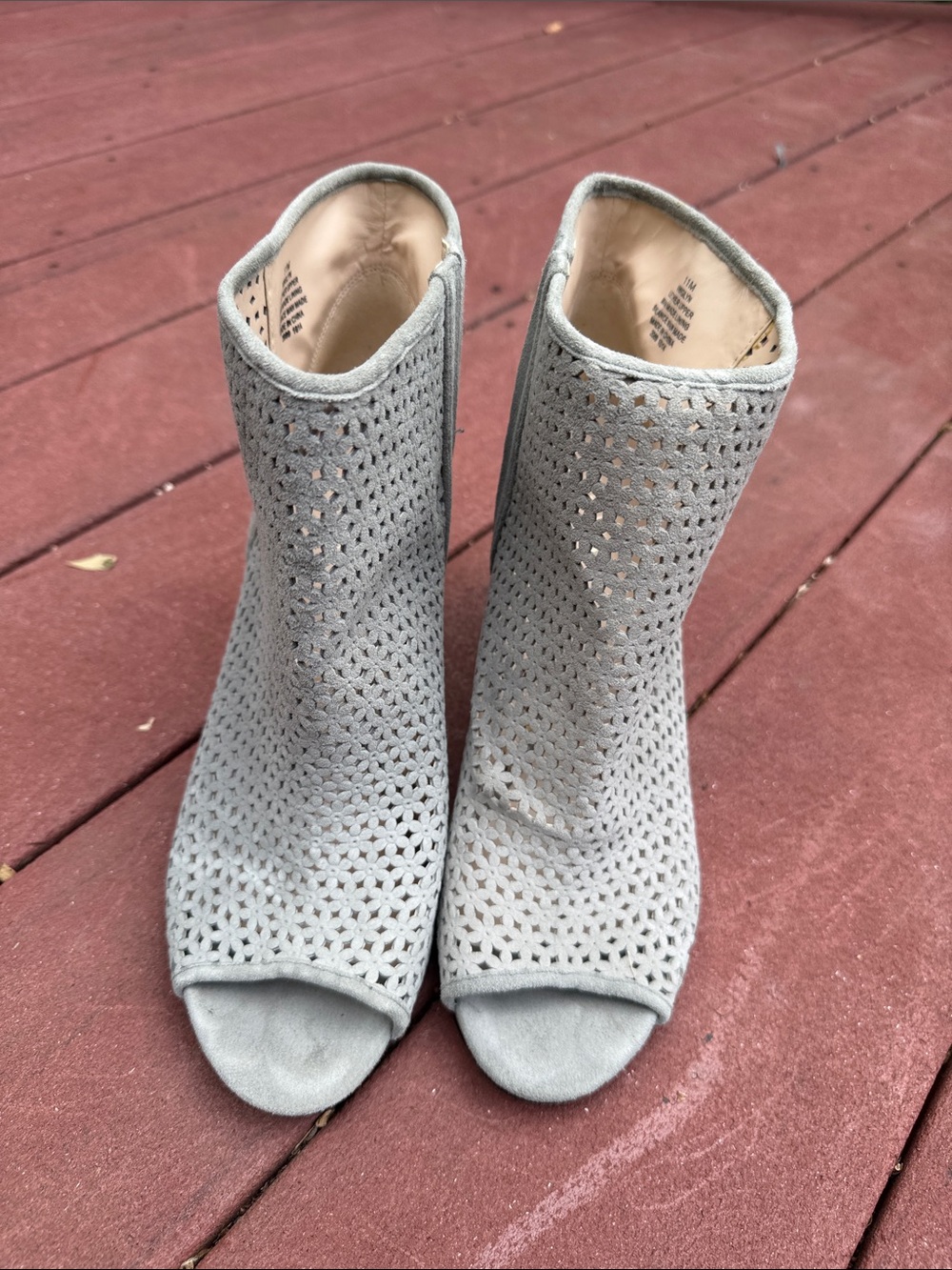 Nine West Light Gray Perforated Peep-Toe Ankle Booties